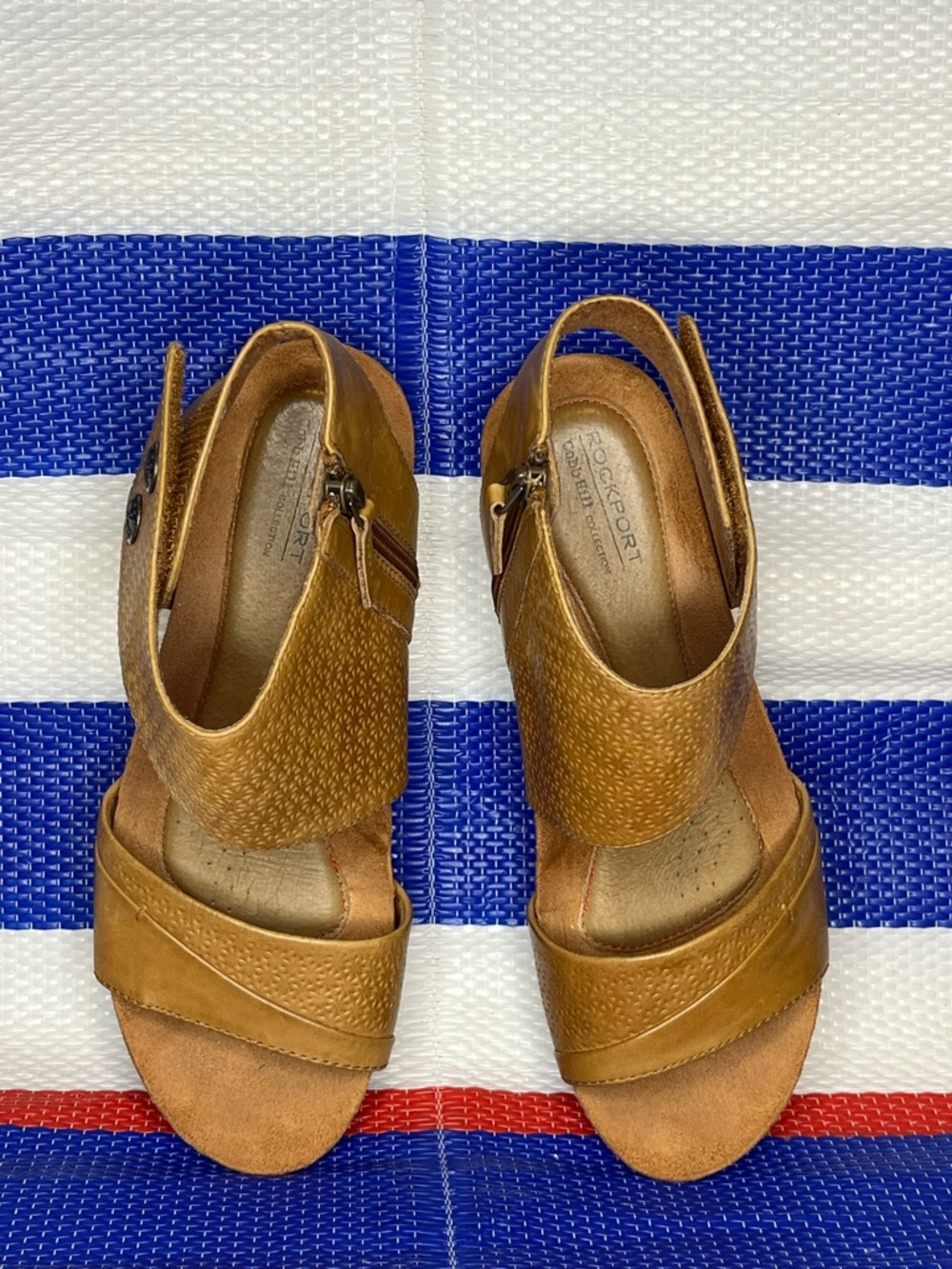 Women’s - Rockport Cobb Hill Hollywood Leather Copper Low Wedge Sandals Size 9 - Picture 9 of 13